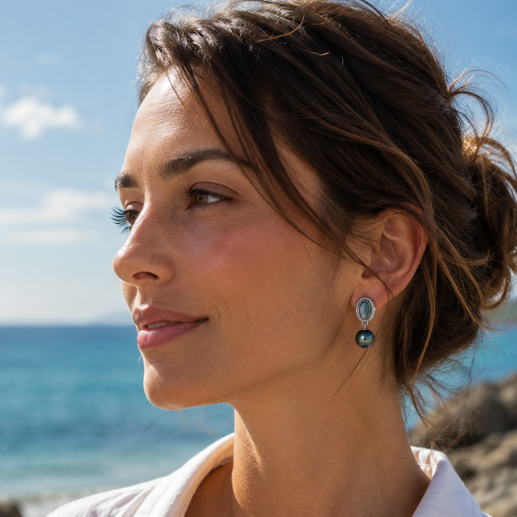 Boucles d'Oreilles Perle de Tahiti Argent AAA/AAAA