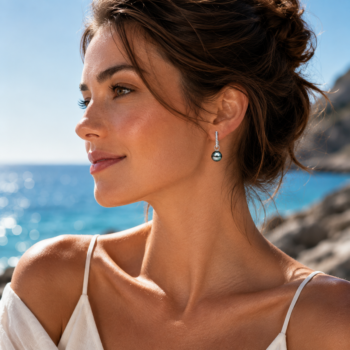 Boucles d'Oreilles Perle de Tahiti Baroque Argent 2-en-1