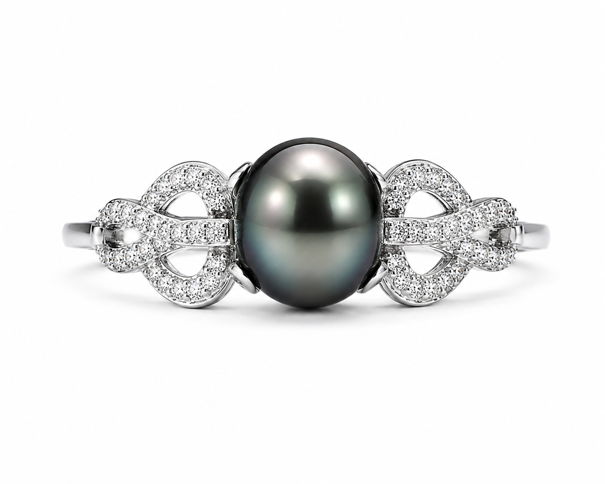 Bague Perle de Tahiti Noire Léa Argent Ajustable