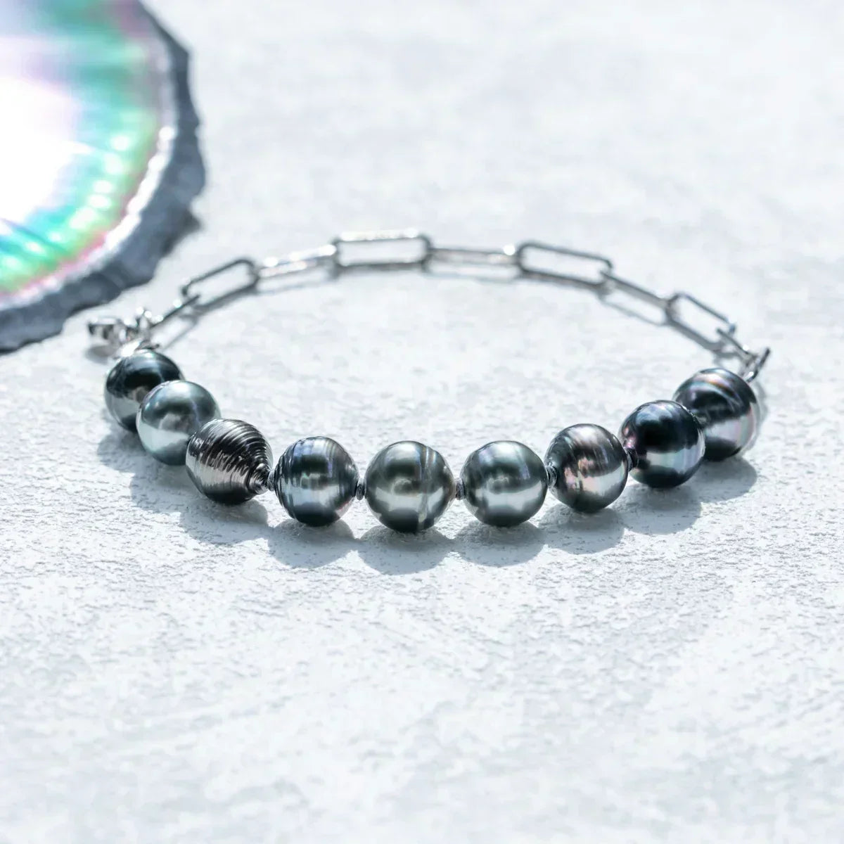 Bracelet Perle de Tahiti Noire Baroque Argent & Moissanite