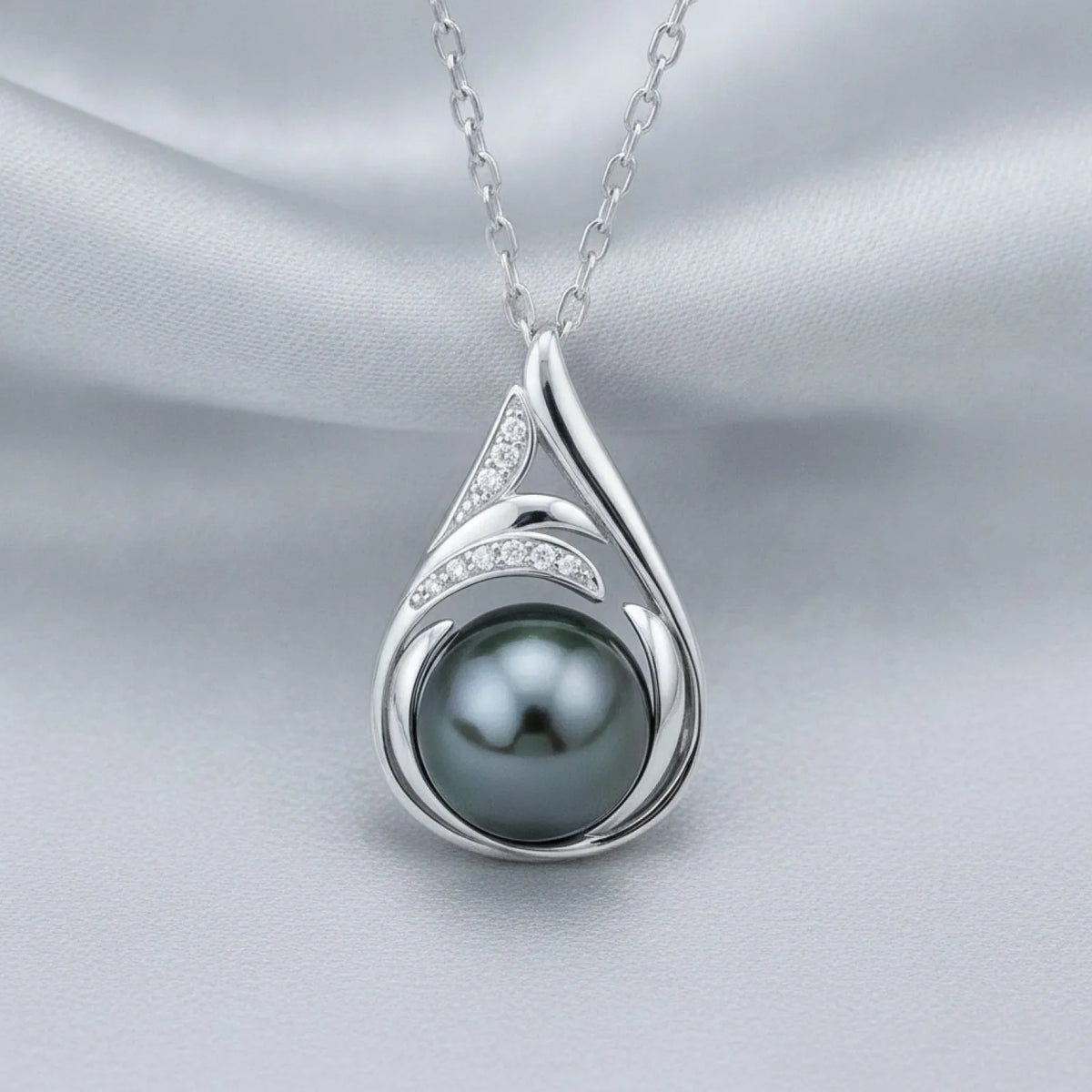 Pendentif Perle de Tahiti Argent & Diamants Moissanite