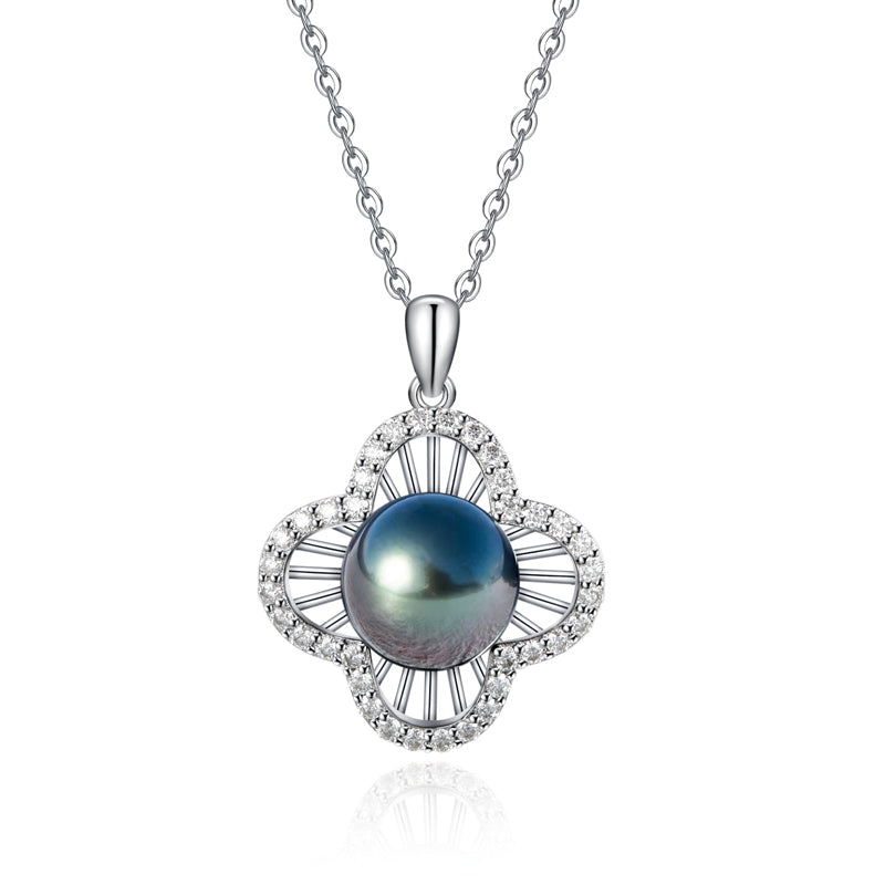 Pendentif Trèfle Perle de Tahiti Argent 925 Moissanite