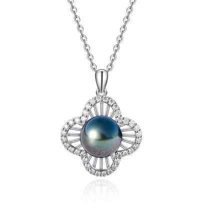 Pendentif Trèfle Perle de Tahiti Argent 925 Moissanite