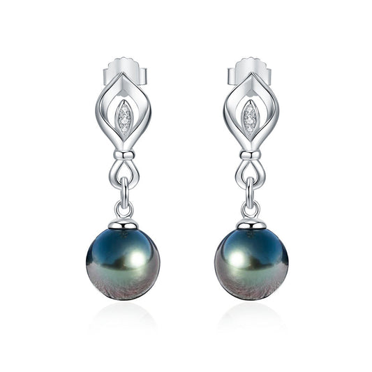 Boucle d'Oreille Perle de Tahiti Noire & Moissanite