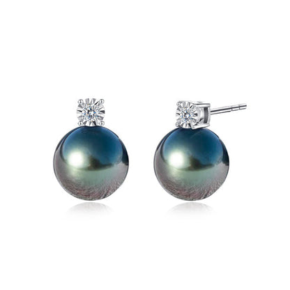 Boucles d'Oreilles Perle de Tahiti Noire Or 18k