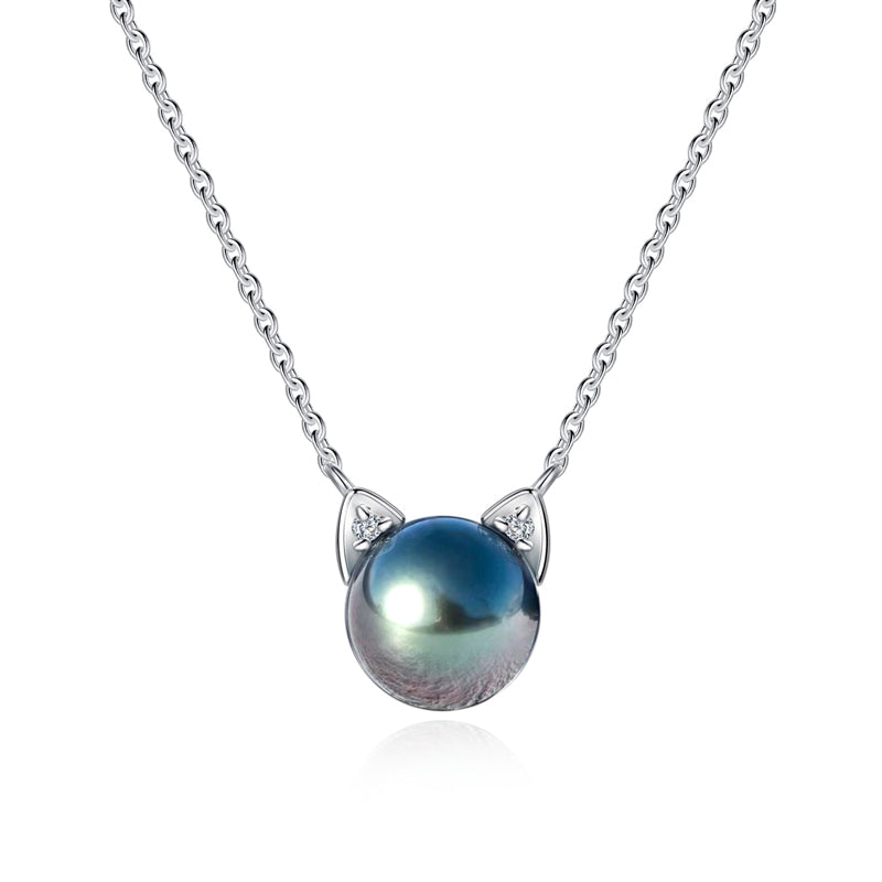 Collier Perle Noire Tahiti Oreilles de Chat Argent 925 Moissanite