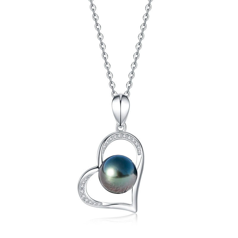 Pendentif Cœur Perle de Tahiti Argent 925 Zircon