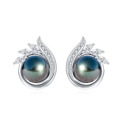 Boucle d'Oreille Perle de Tahiti Noire Argent Massif