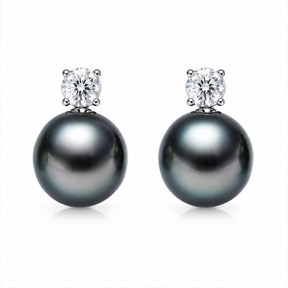 Boucles d'Oreilles Perle de Tahiti Alexandra Or Blanc Moissanite