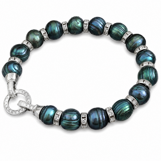 Bracelet Perles de Tahiti Noire Vert Baroque Argent