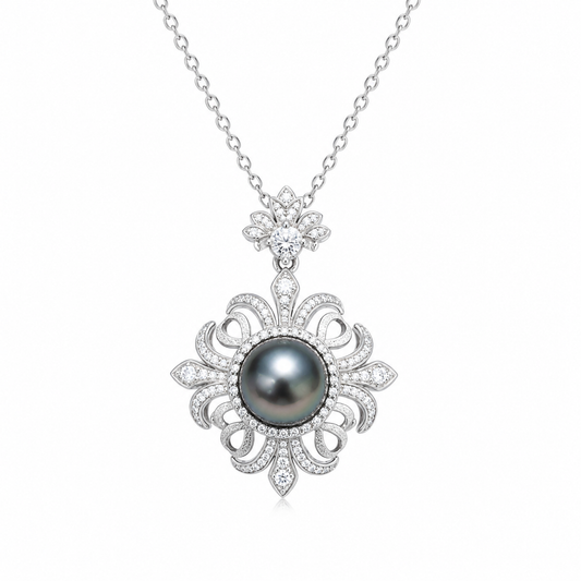 Pendentif Perle de Tahiti Iris Diamant Argent