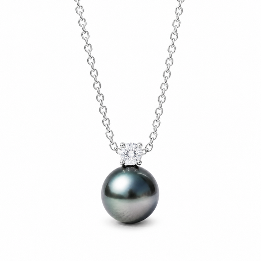 Sautoir Perle de Tahiti Or Blanc Moissanite
