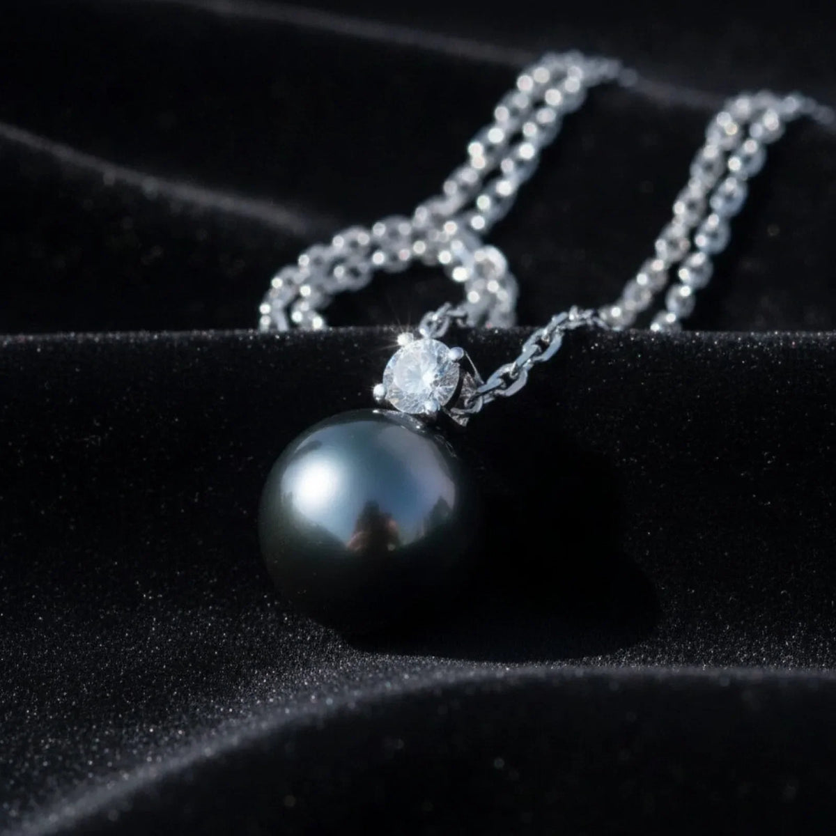 Sautoir Perle de Tahiti Or Blanc Moissanite