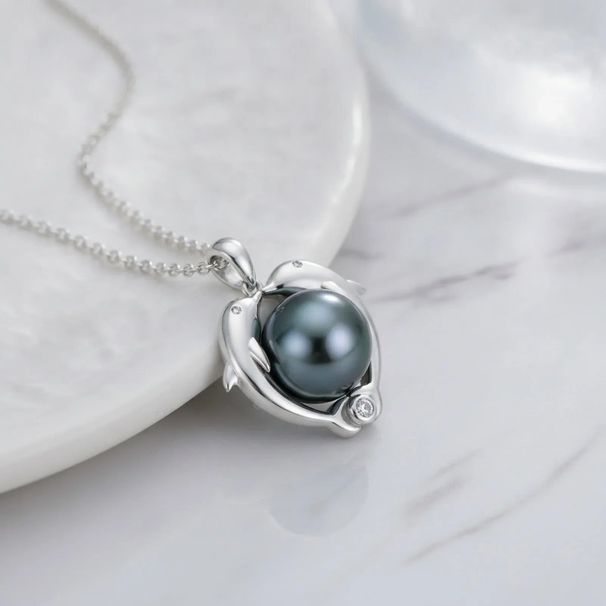 Pendentif Perle de Tahiti Dauphins Argent