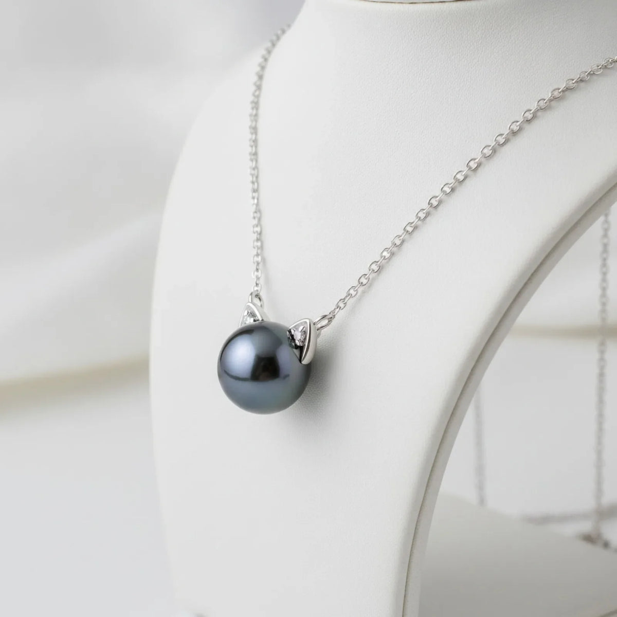 Collier Perle Noire Tahiti Oreilles de Chat Argent 925 Moissanite