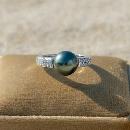 Bague Émilie Argent Perle de Tahiti Noire AAA-AAAA
