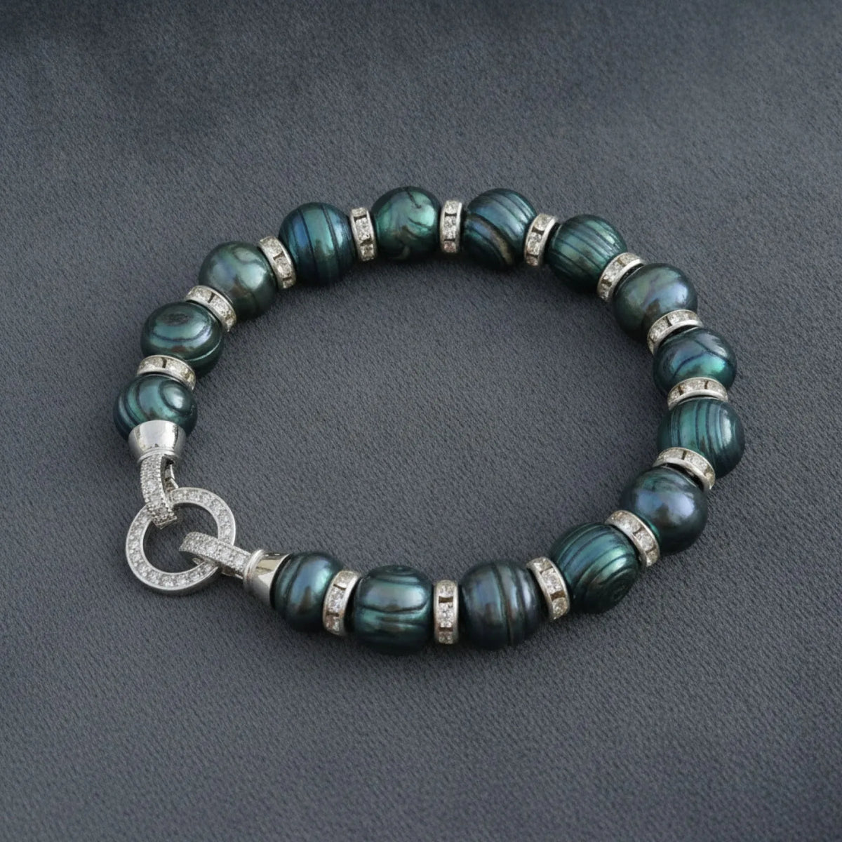 Bracelet Perles de Tahiti Noire Vert Baroque Argent