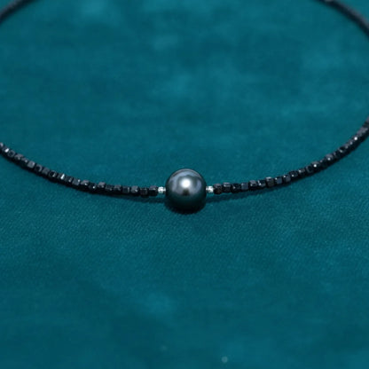 Collier Perle de Tahiti Noire Argent & Cristal