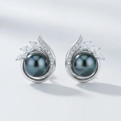 Boucle d'Oreille Perle de Tahiti Noire Argent Massif