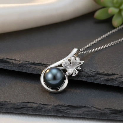 Pendentif Perle de Tahiti Argent S925 Moissanites Florales