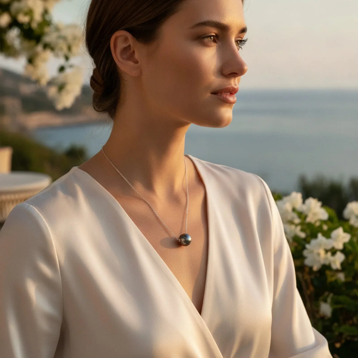 Collier Ras de Cou Perle de Tahiti Argent Ajustable