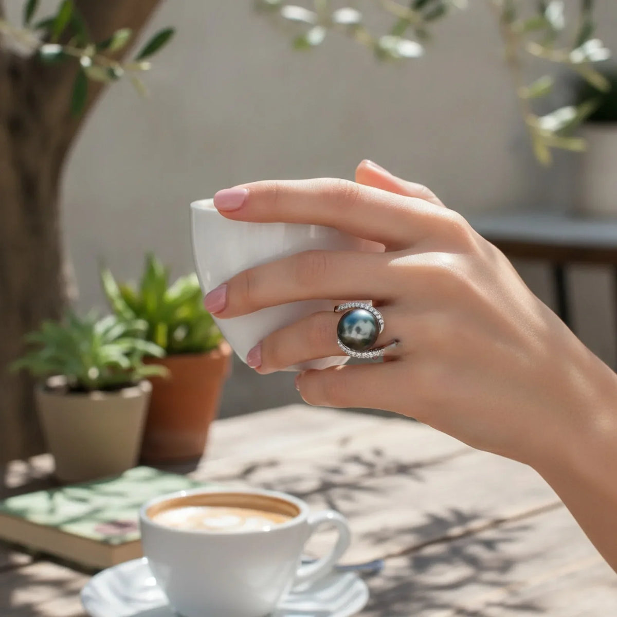 Bague Perle de Tahiti Argent & Moissanites