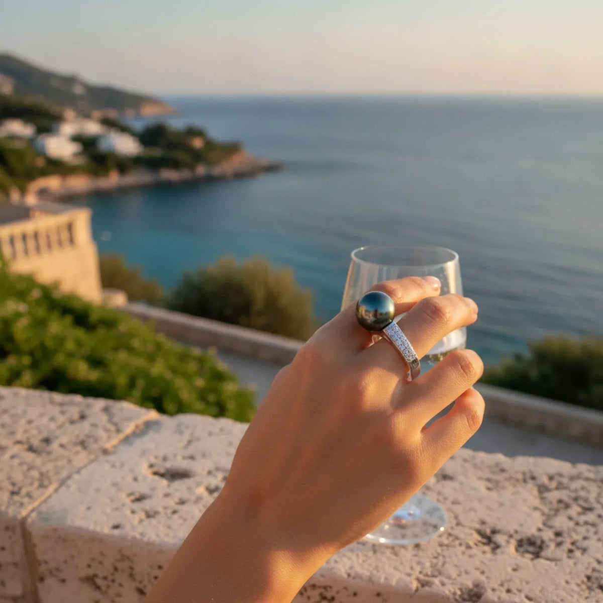 Bague Émilie Argent Perle de Tahiti Noire AAA-AAAA