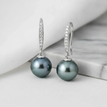 Dormeuses Perle de Tahiti Or Blanc et Moissanite