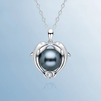 Pendentif Perle de Tahiti Dauphins Argent