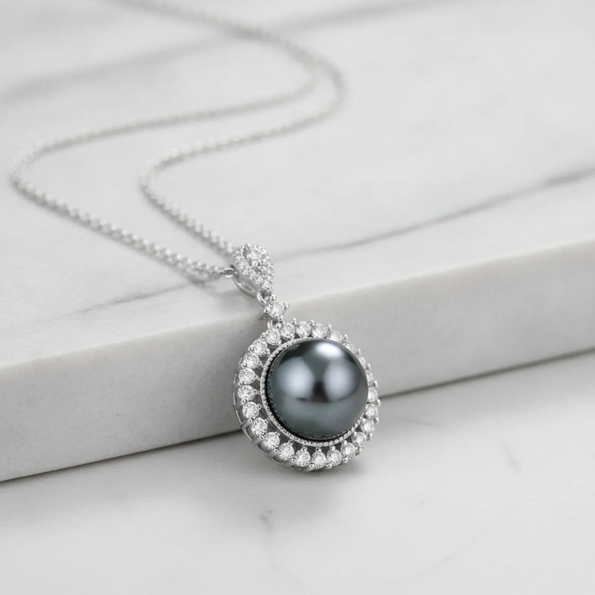 Pendentif Perle de Tahiti & Diamant Moissanite Argent 925