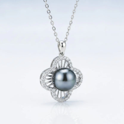 Pendentif Trèfle Perle de Tahiti Argent 925 Moissanite